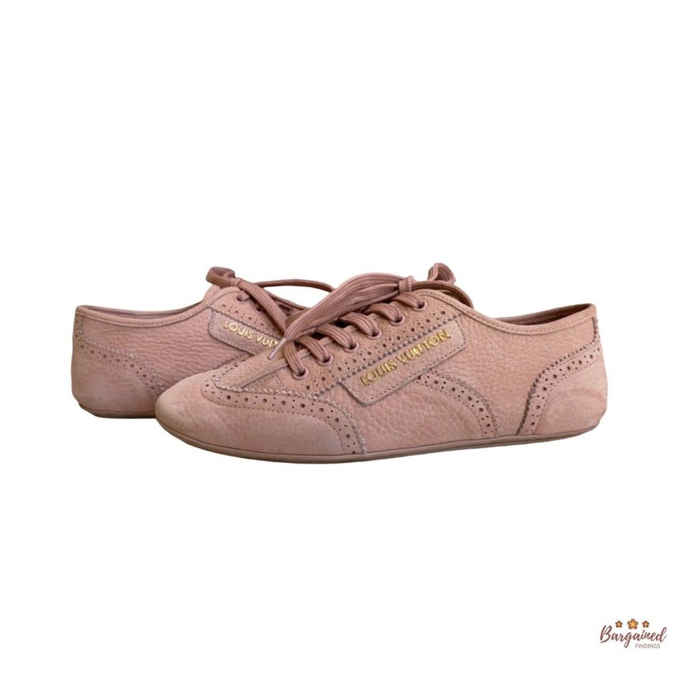 Authentic Louis Vuitton Soft Pink Leather Wing Tip Flat Sneakers Size 37/7
